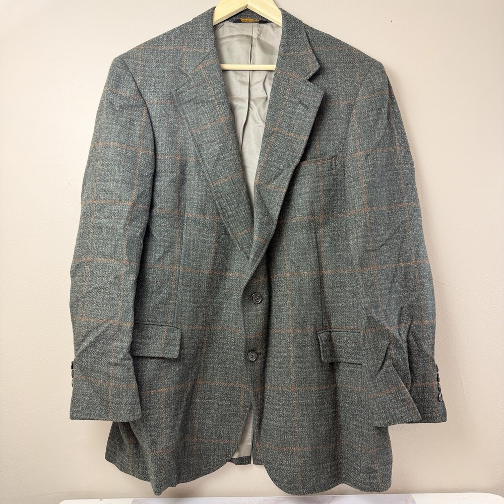 Racquet Club Vintage Men's 42R Wool Houndstooth Plaid Tweed Blazer Jacket